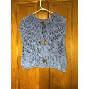 Zara Blue Crochet Knit Button-Up Sweater Vest